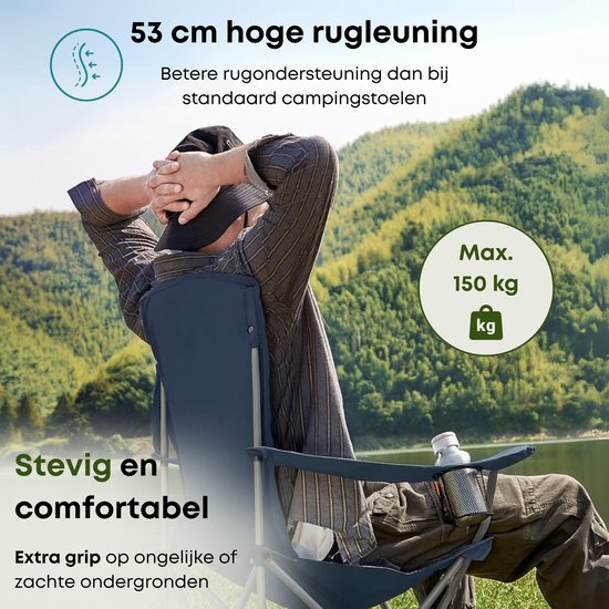 ACAZA Campingstoel - Campingstoelen Set van 2 - Strandstoel - COMFORT - Draagvermogen 150 kg - Klapstoel - Kampeerstoel - Vouwstoel - Camping - Strandstoel Opvouwbaar - Visstoel - Blauw van ACAZA — afbeelding 4