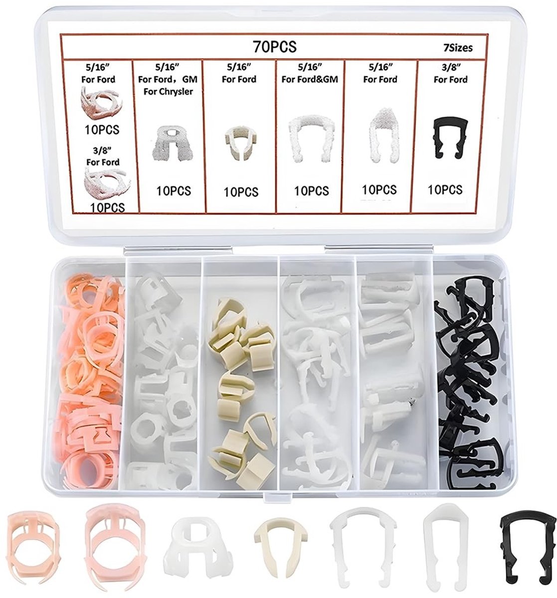 Dailygoods- Brandstofleidingclips 70 Stuks - Slangklemmen Assortiment - Slangklemmen RVS - Universele Klemmen - Bevestigingsklemmen - Compacte Opbergdoos