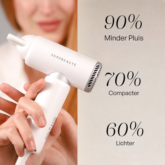 Sansbeauté® Föhn met Diffuser - EssentiaPRO Mini - Reisföhn met Opzetstukken - Reishaardroger - 110.000RPM - Sèche Cheveux - Ionische Haardroger met Borstel - Haarföhn met Defuser - Blow Dryer - Kappersfohn - 1300W - 220-240V