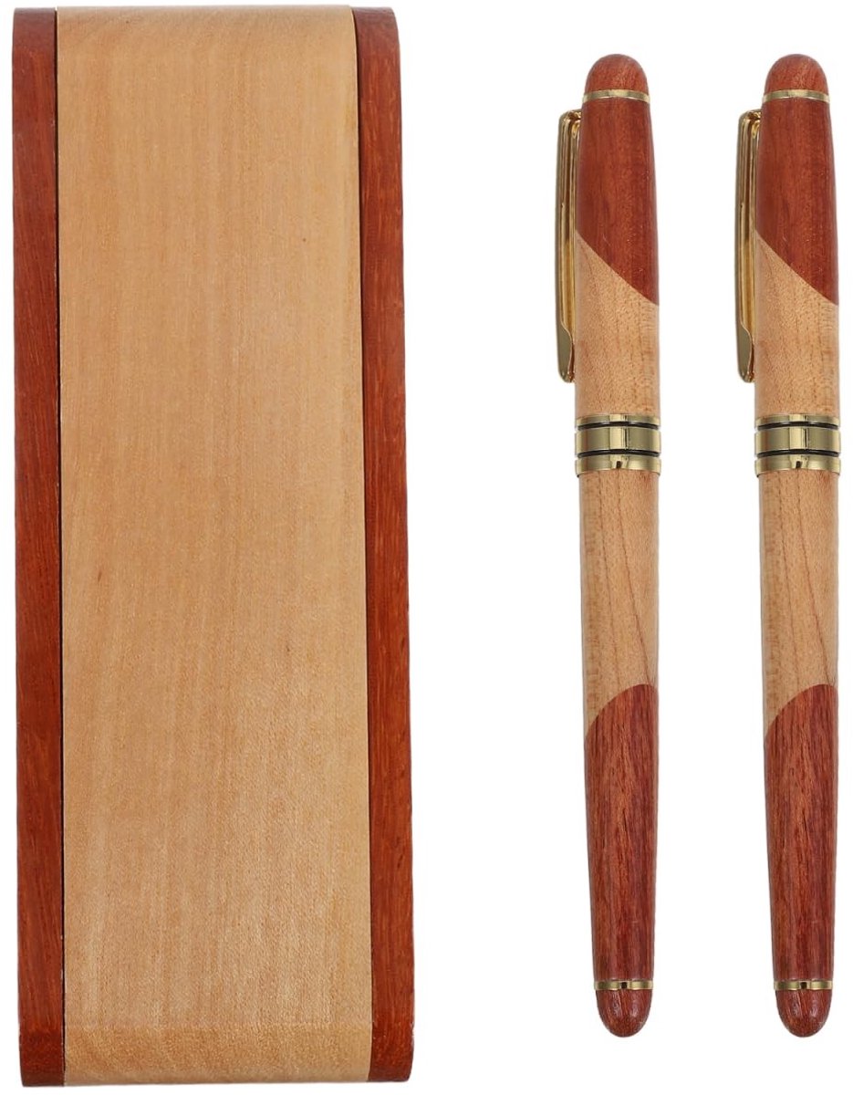 Dailygoods- Vulpen Luxe Set 3 Stuks - Palissander Houten Pen - Kantoorbenodigdheden - Duurzaam - Pennendoos - 17 x 5,4 x 2,4 cm - Schrijfgerei