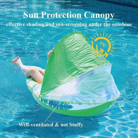 Zwembadvlotter - Opblaasbare ligstoel - Ontspannen op water - UV-beschermende kap - 140x92x20cm - Veelkleurig — afbeelding 2