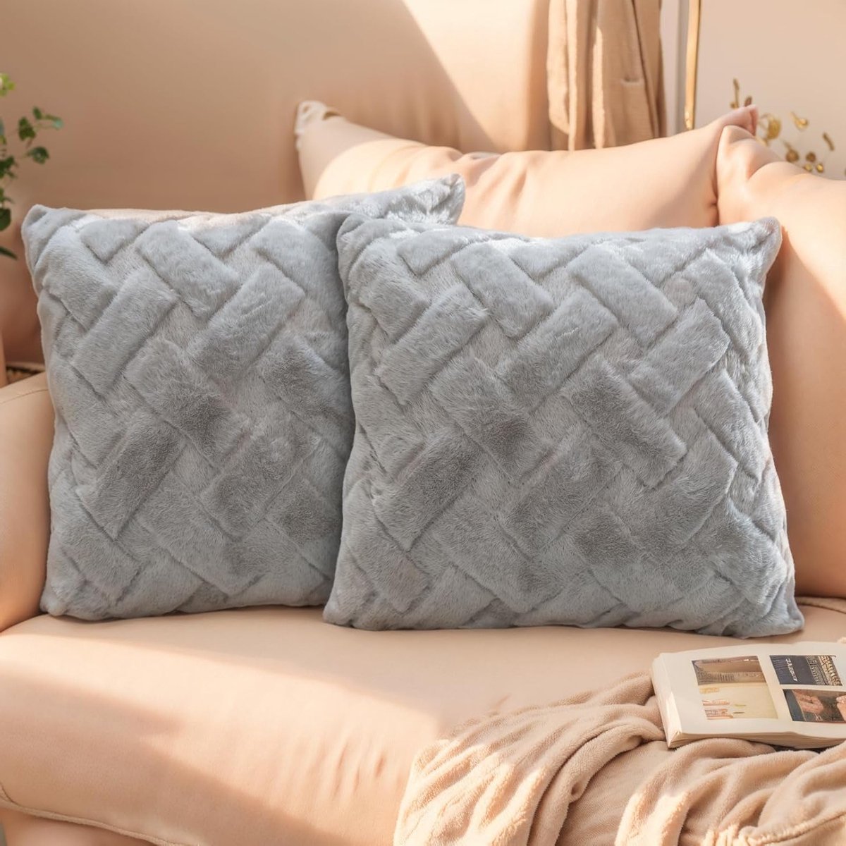 Set van 2 Kussenhoezen 40 x 40 cm van Fluweel, Zachte en Pluizige Hoezen voor Bank en Slaapkamer, Perfecte Decoratie voor Woonkamer en Kussens
