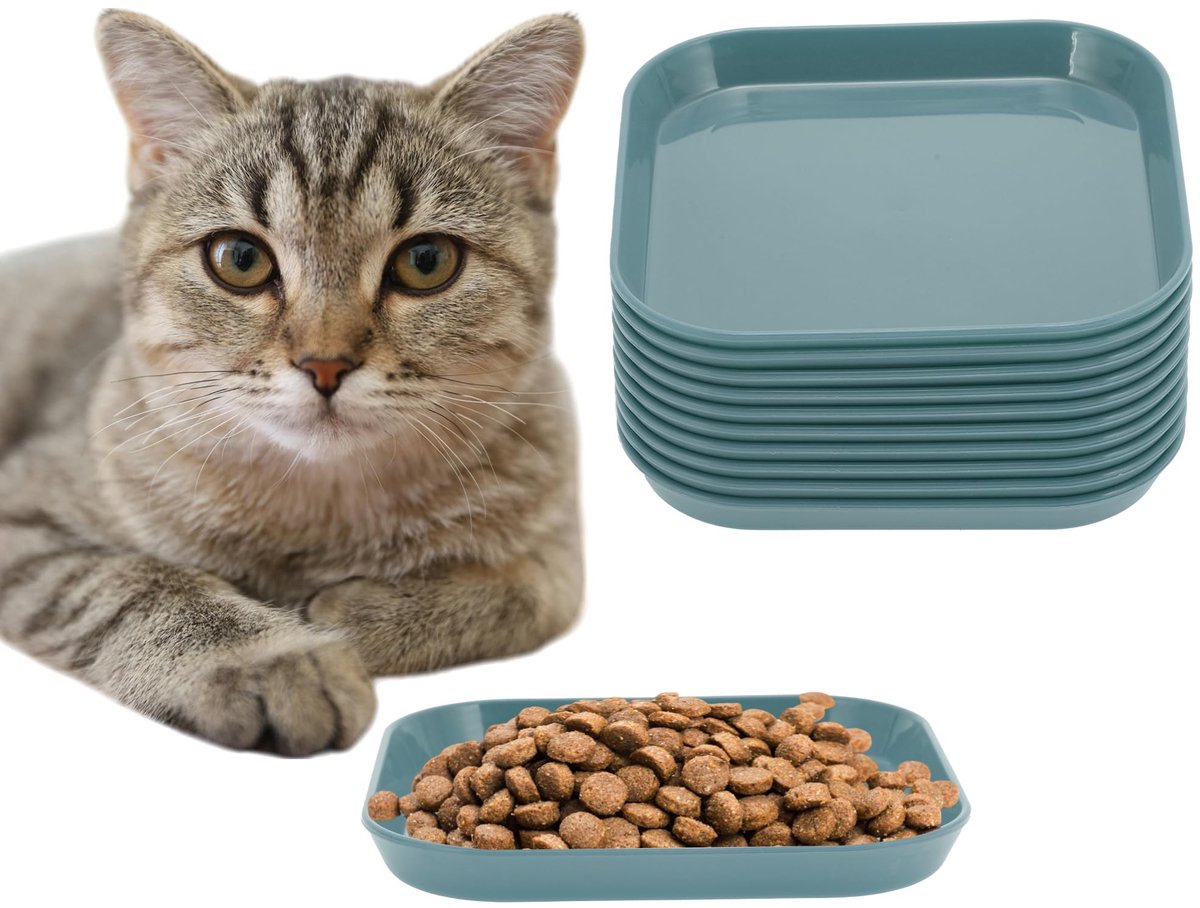 Dailygoods- Kattenschaal 10 stuks - Platte Voederbak - Kattenvoerbak - Diepblauw - Hoogwaardig PP-materiaal - Antislip Rand