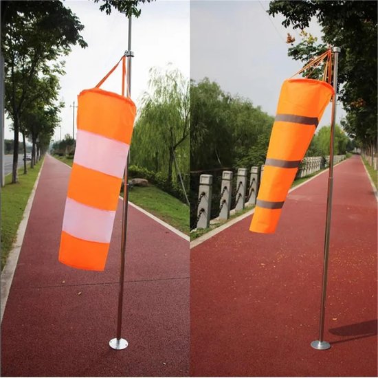 Windsok Outdoor - Windzak Weer - Wind Richting Meten - Reflecterende Riem - 80 cm - Oranje Wit — afbeelding 2
