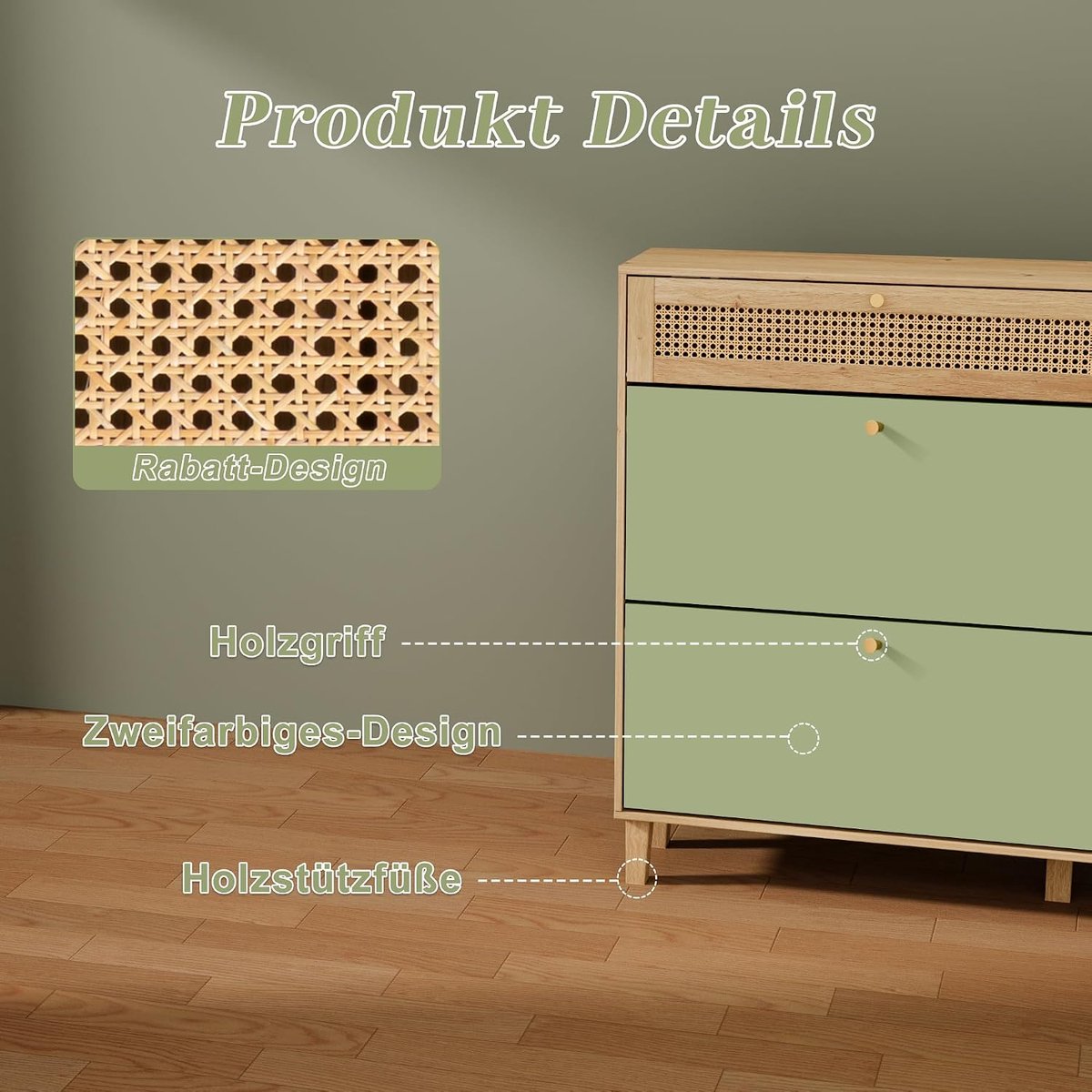 Schoenenkast met Rotan Deuren - House&Garden Verde Luxe Schoenenkast 107x24x105 cm - Smalle Schoenenkast met 4 Kleppen, Opbergvak en Verstelbare Vakken - Ruimtebesparende Schoenenopberger Groen