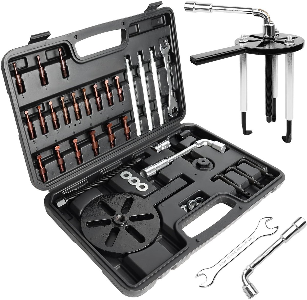 Dailygoods- Lageraftrekker Set 37-in-1 - Precisiegereedschap - 3-Klauwen Aftrekker - Gehard Roodstaal - Chroom-Vanadiumstaal - Voor Auto en Industrie
