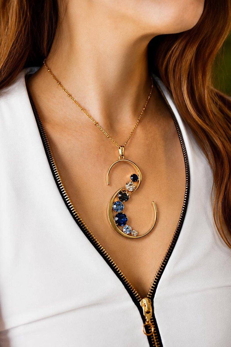 S DENIM Handgemaakt juweel- Italiaans ontwerp met SWAROVSKI ELEMENTS ™ Hanger lengte 8 cm, breedte 4,5 cm- Ketting 50 cm - Juweel van gerhodineerd en verguld materiaal