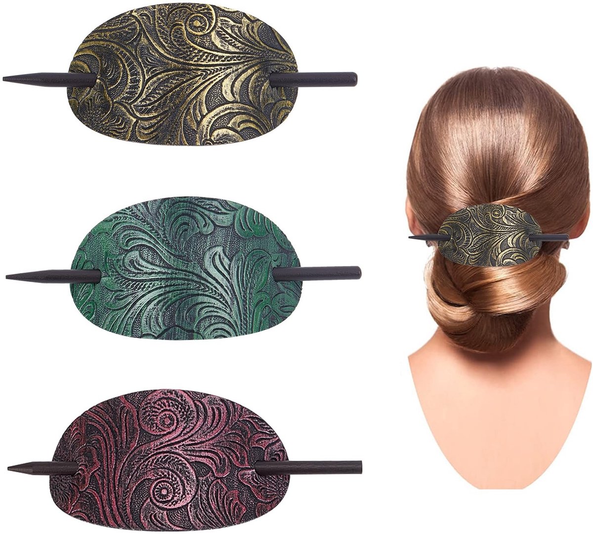 Dailygoods - 3 Stuks Lederen Haarspeldjes - Ovale Kunstleer Haarclip Accessoires voor Vrouwen