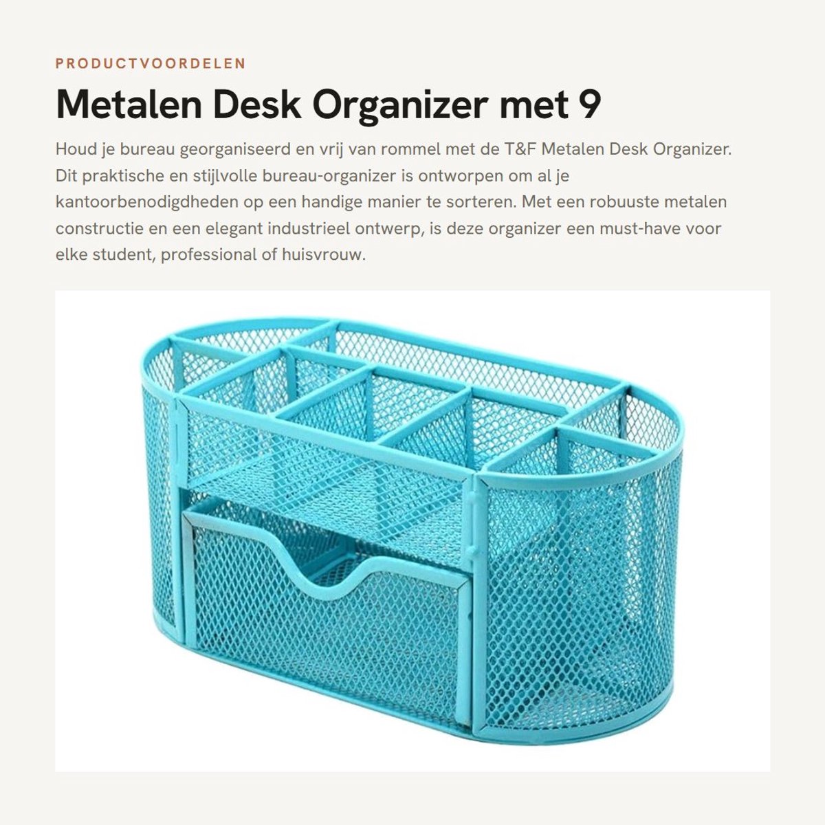 Dailygoods- Bureau Organizer - 8 Vakken - Met Lades - Met Ruimte Voor Kantoorbenodigdheden - Robuuste Metaalconstructie - Ruimtebesparend Ontwerp - Bureauaccessoires