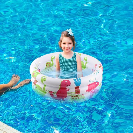 Kinderbadje Opblaasbaar - Zomer Zwembad - Spelen en Ontspannen - Versterkte Bodem - 60 cm - Wit Dinosaurus — afbeelding 2