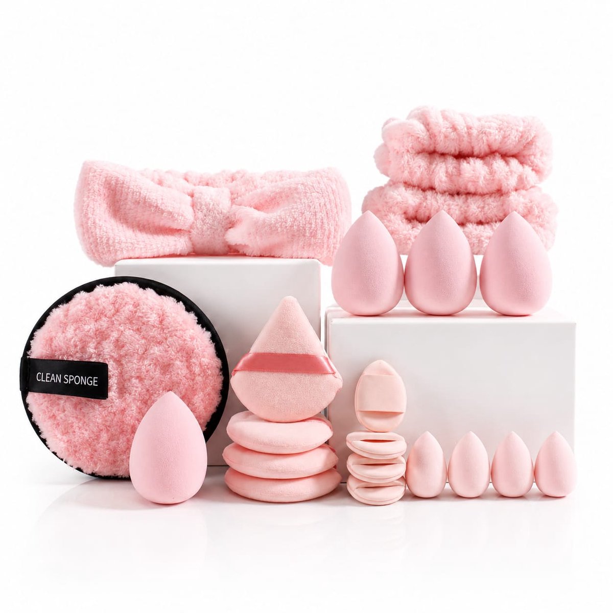 IBORA 20-Delige Luxe Beauty Set – Make-up Sponsen, Haarband & Beauty Accessoires