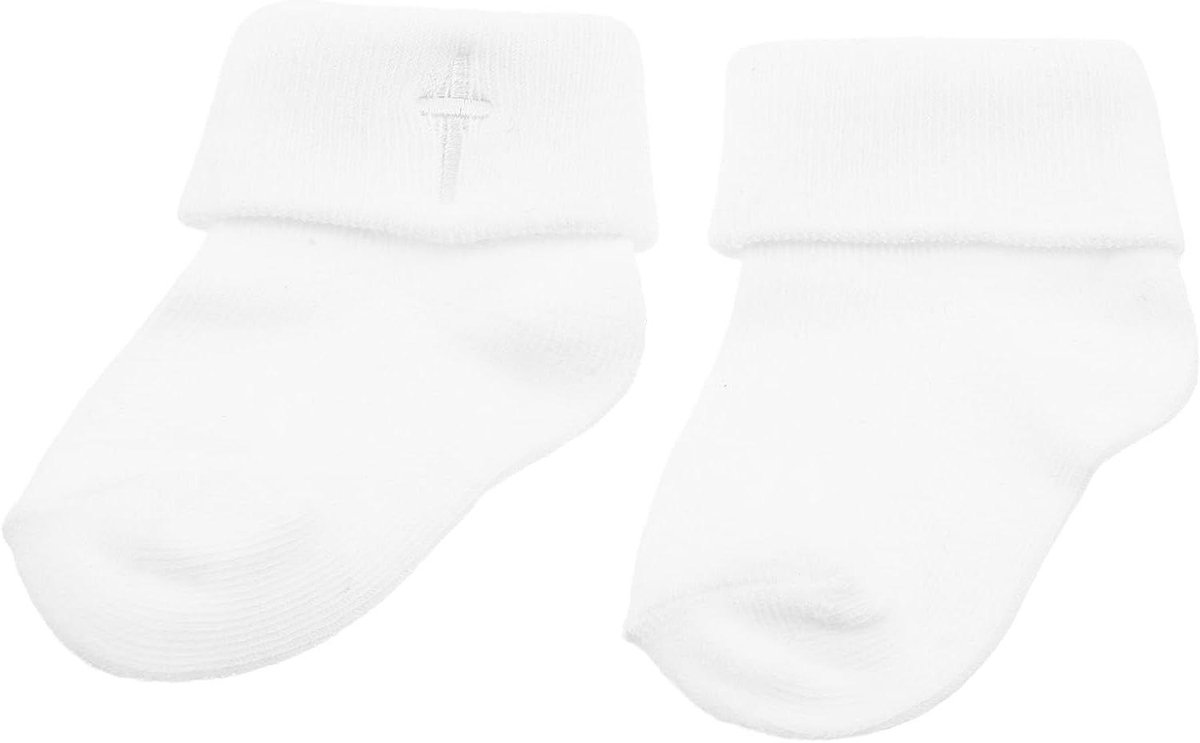 Babydoopsokjes - Katoenen sokjes - Speciale gelegenheden - Geborduurd kruis - 10.5 cm lengte - Wit