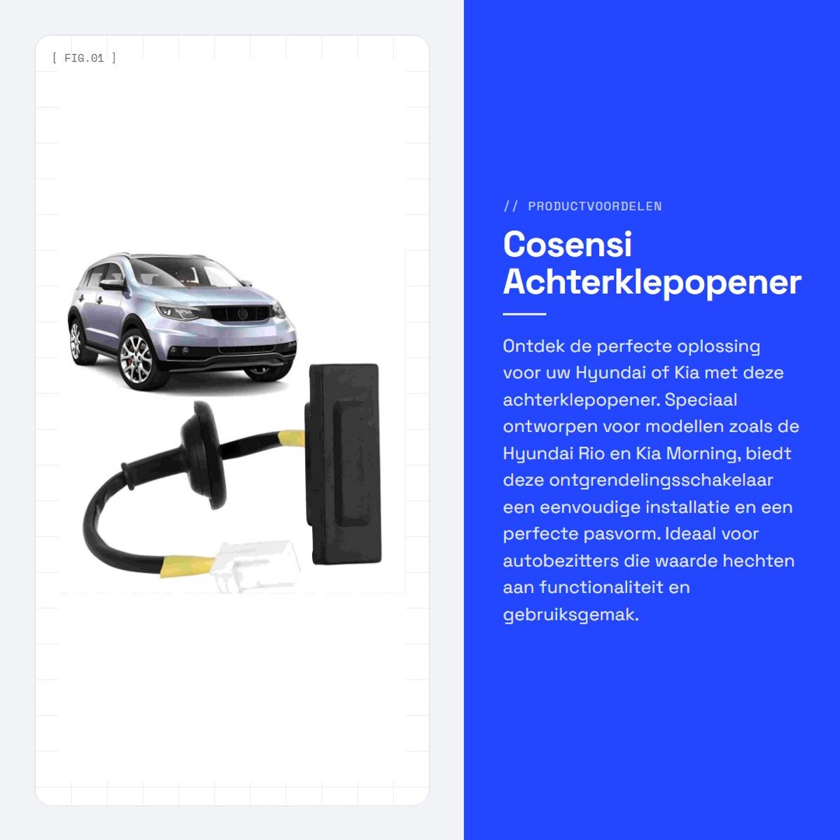 Dailygoods - Achterklepopener - Ontgrendelingsschakelaar - Eenvoudige installatie - Geschikt voor Hyundai - Perfecte pasvorm - Kia en Hyundai modellen