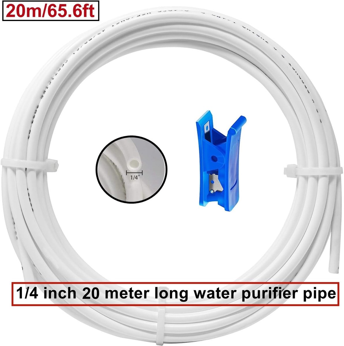 Dailygoods- Koelkastslang 20 Meter - PE Levensmiddelenkwaliteit - Watertoevoerleiding 1/4 Inch - Push-fit Technologie - Slangsnijder Inbegrepen - Lekvrij en Herbruikbaar - Watertoevoerslang