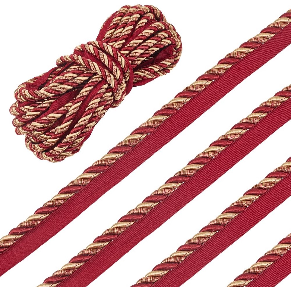 Dailygoods- Lippenkoord 12,5 m - Gedraaid Naaikoord - Touwbekleding - Woondecoratie - Gordijnen/Bekleding - Hoogwaardig Polyester - Decoratietouw