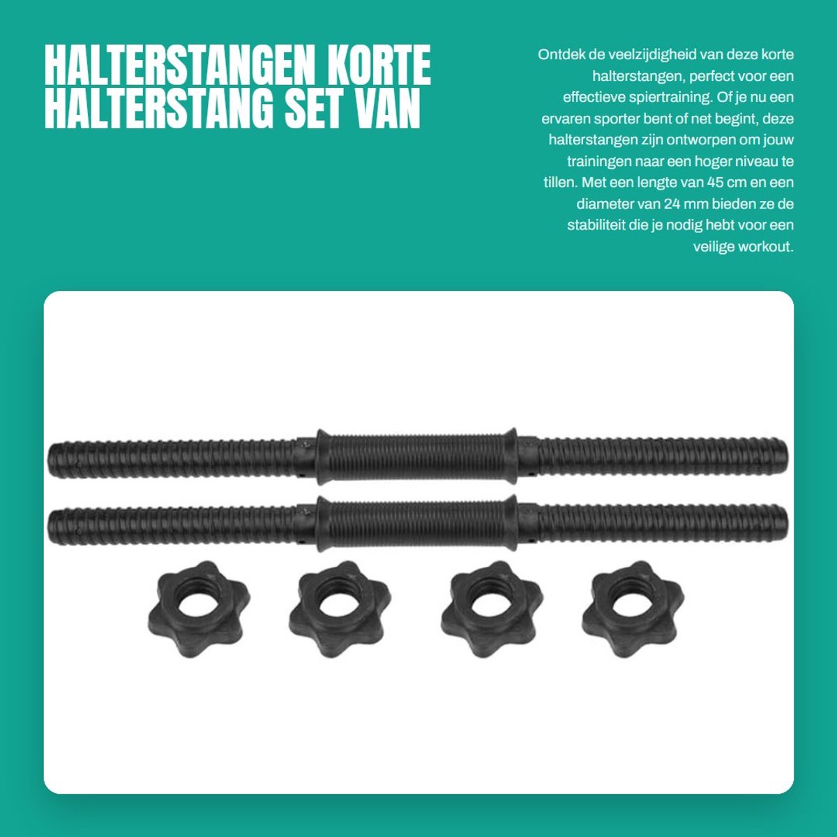 Dailygoods- Halterstangen set van 2 - 45 cm x 24 mm - Korte Halterstang - Gewichthefgrepen - Antislip handgreep - Veiligheidskragen - Dumbbells