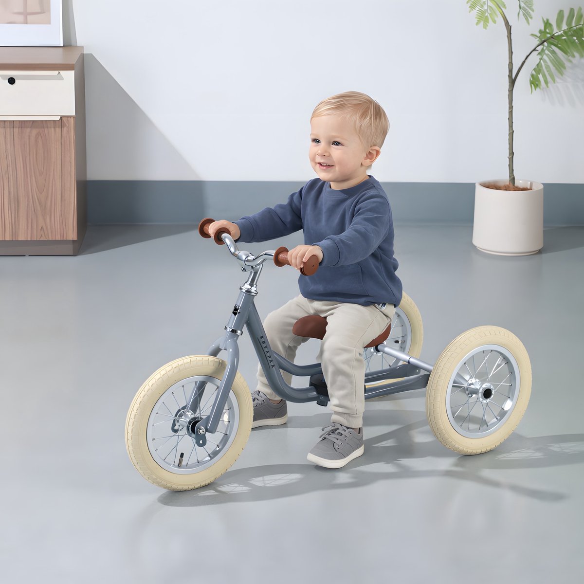 Køvapää Trike - 2 in 1 Loopfiets - 1.5 t/m 4 jaar - Met Naamsticker - 12 inch – Loopfiets - Grijs — afbeelding 3