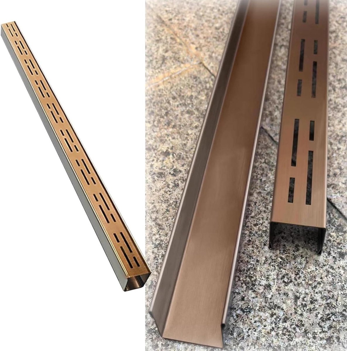 Afvoergoot Metaal - Lineaire Afvoer - Regenwater Beheer - Aanpasbaar Ontwerp - 100 x 5 cm - Rosé Goud
