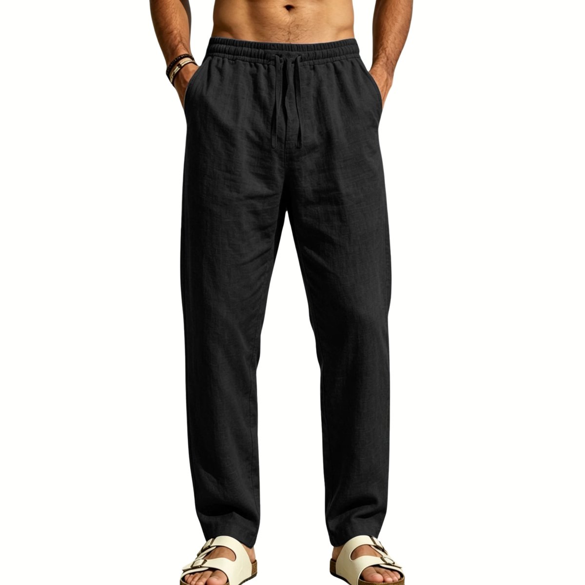 Currero Linnen Broek Heren - Zomerbroek - Volwassenen - Lange Broek - Pantalon - Strandbroek - Zomer - Ibiza Stijl - Zwart S