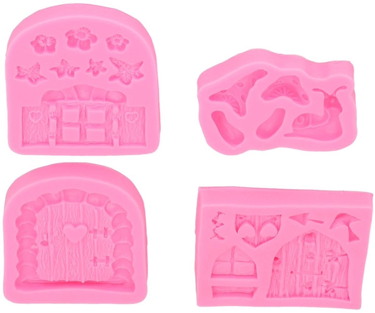 Dailygoods- Siliconen Mal 4-Pack - Cake/Cupcake Mallen - Fairy Garden Patroon - Chocolade/Vondant Maken - Unieke Ontwerpen - DIY Bakken - Bakvorm