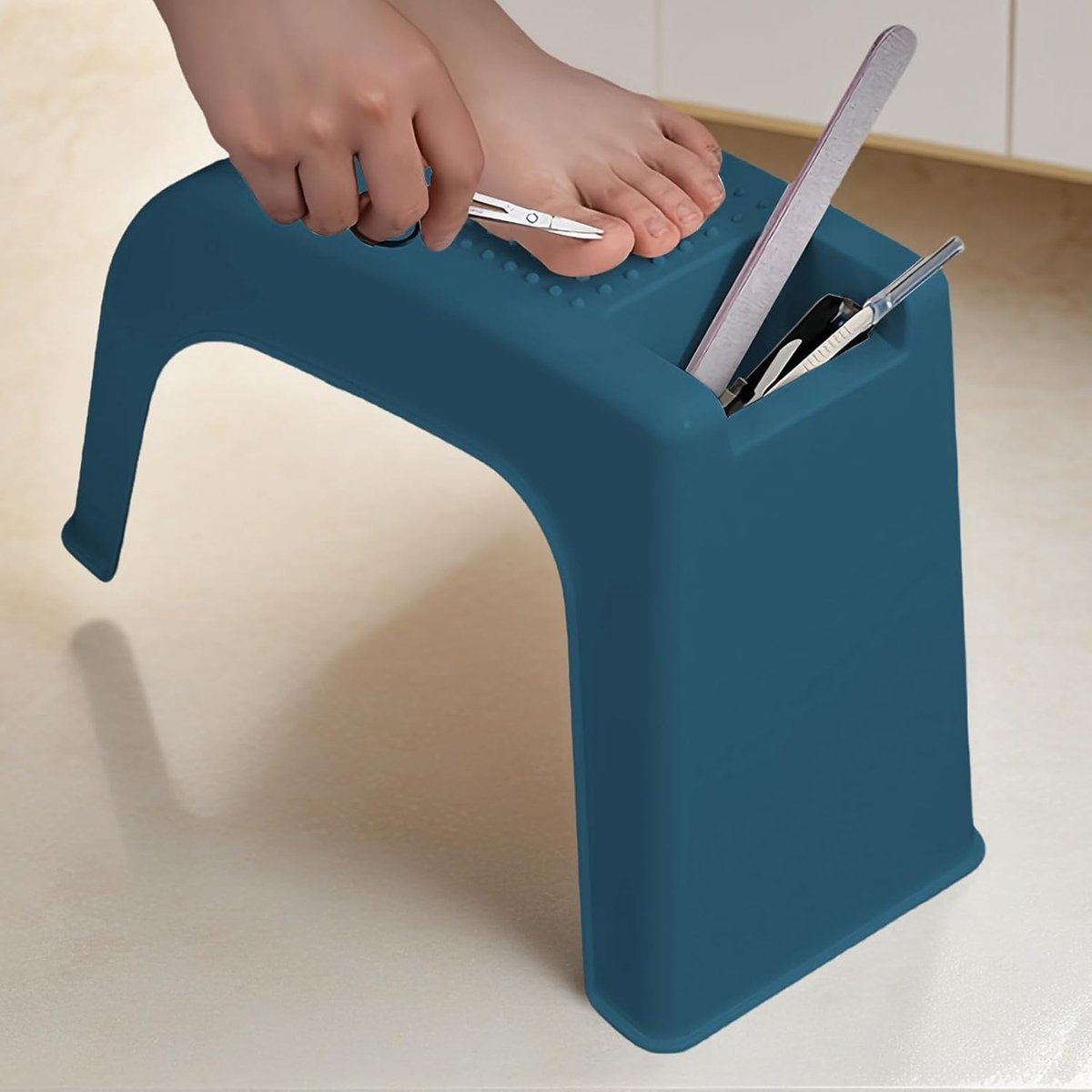 Voetenbankje - Pedicure Kruk - Voetverzorging Thuis - Antislip Basis - 37.5x28x16.5 cm - Blauw