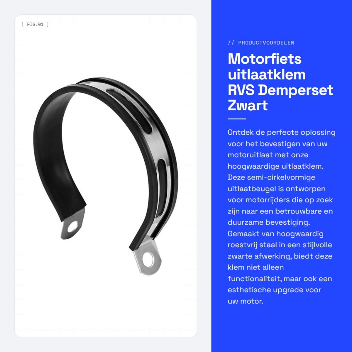 Dailygoods- Uitlaatklem Hoogwaardige Roestvrij Staal - Uitlaatbeugel - Motorrubber - Zwart/Zilver - Makkelijk te Installeren - Semi-Cirkel Vorm
