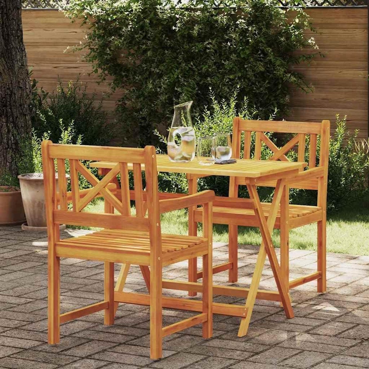 Tuinbank Set - Houten Bankjes - Buiten Zitten - Massief Acaciahout - 2 Stuks 56 cm - Natuurlijk Bruin