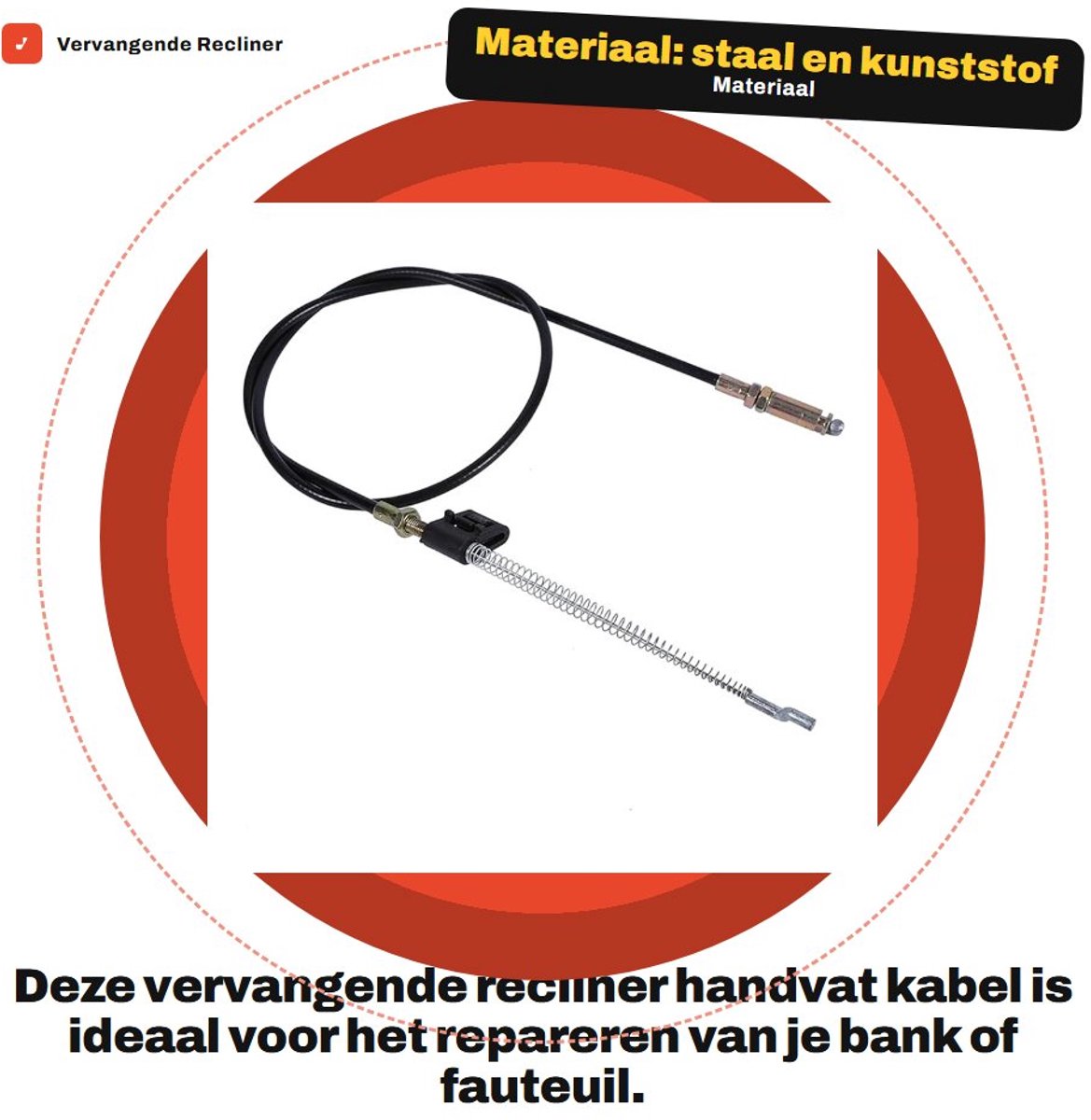 Dailygoods- Recliner Handvat Vervangende Kabel 91,2cm - Duurzaam - Staal/Kunststof - Zwart - S Haak - Lichtgewicht - Fauteuilkabel