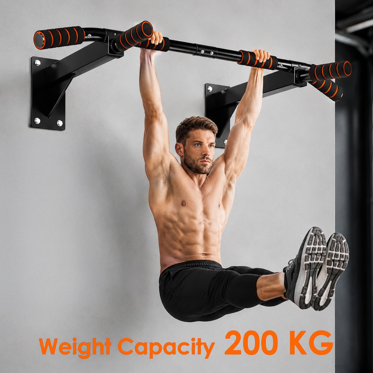 Pull Up Bar - Optrekstang 3-in-1 - Pull Up Station - Optrekstang Wandmontage - Dip Station - Dip Bars - Thuis Sporten - Thuis Fitness - Premium materialen - Extra stevige tot 250KG - Inclusief montage onderdelen - Home workout - Zwart/Oranje thumbnail 4
