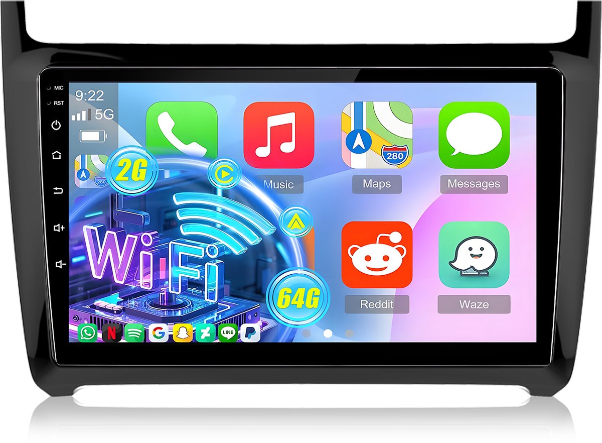 Cestovet Autoradio - Geschikt voor Vw Polo 6R 6C 2009-2017 - met Draadloos Carplay en Android Auto - radio met navigatie - Android 15 - 2+64GB - Bluetooth & Wifi USB & FM RDS