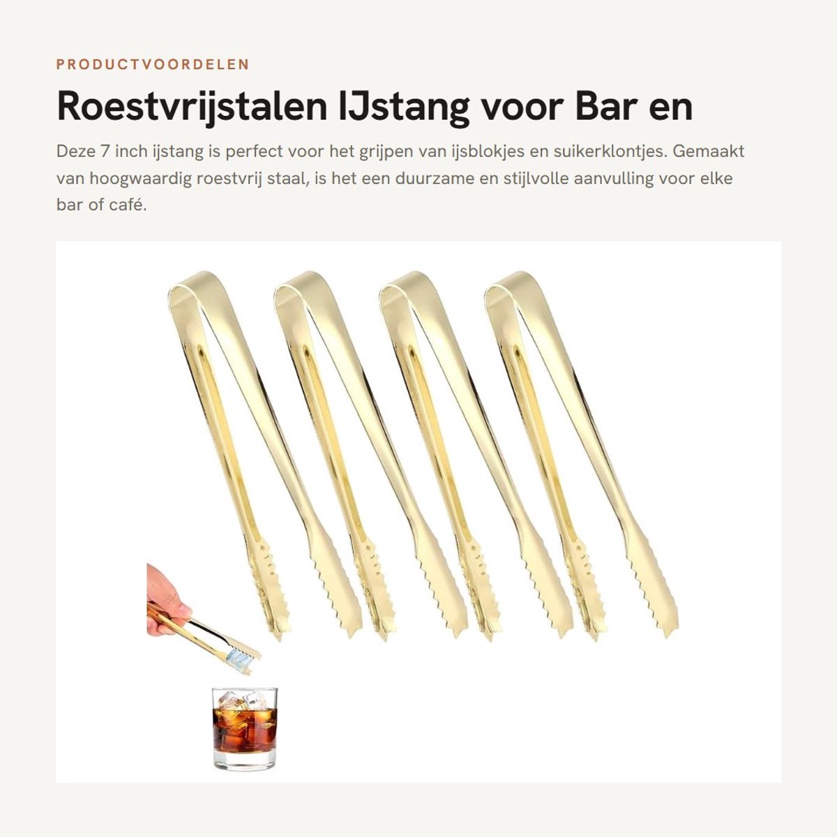 Dailygoods- Ijstang 7 Inch - Roestvrij Staal - Duurzaam - Bar Tang - Suikerklontjes - Glanzend Zilver - Perfect voor Ijsemmer