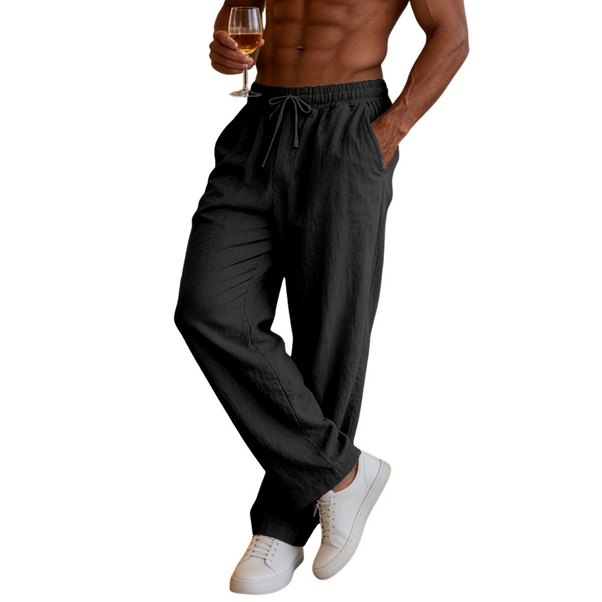 Currero Linnen Broek Heren - Zomerbroek - Volwassenen - Lange Broek - Pantalon - Strandbroek - Zomer - Ibiza Stijl - Zwart XXL
