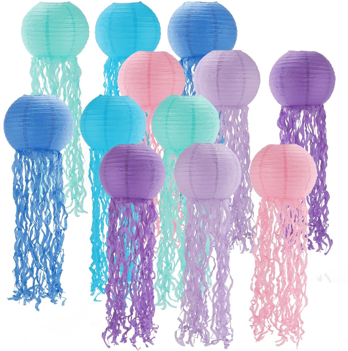Dailygoods- Papieren Lantaarns Set - 12 Stuks - 6 Kleuren - Decoratie voor Verjaardag - Baby/Kinderkamer - Afmetingen 25 x 75 cm