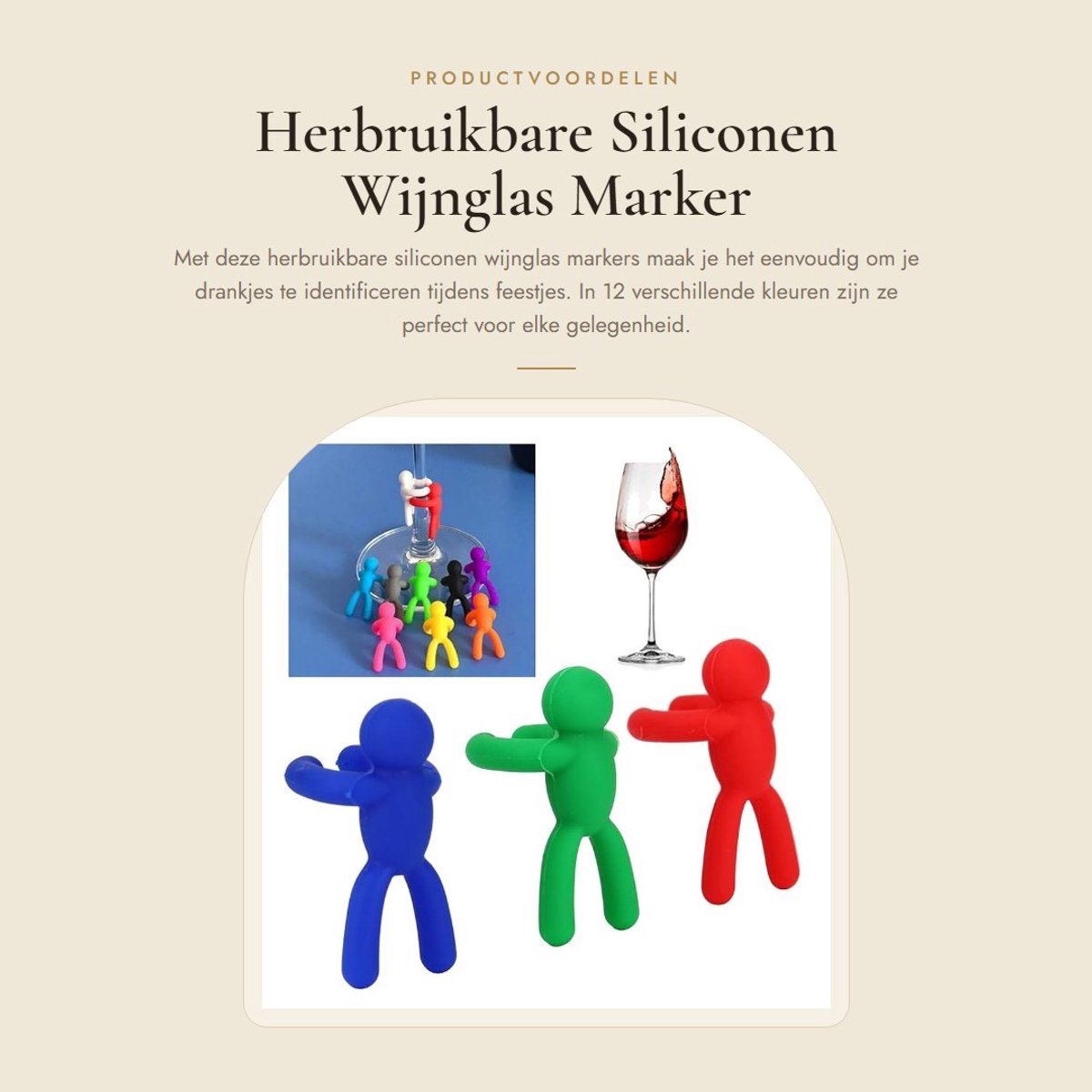 Dailygoods- Wijnglasmarker 12 Kleuren - Herbruikbare Siliconen - Drink Identificatie - Party Accessoires - Hygiëne Verminderen - 3x1.5cm - Glasmarkers
