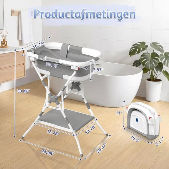 KAD® Baby Badje met Standaard - Babybad met Standaard - Baby Bad - Grijsachtig wit - 80cm x 65cm x95cm van kad — afbeelding 2