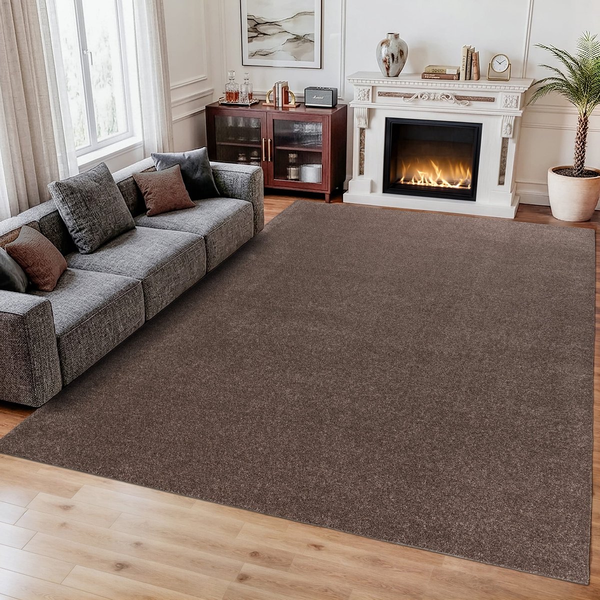 Comfy Soft - Effen Vloerkleed Wasbaar Uni Bruin Donker Beige- 160x230 CM