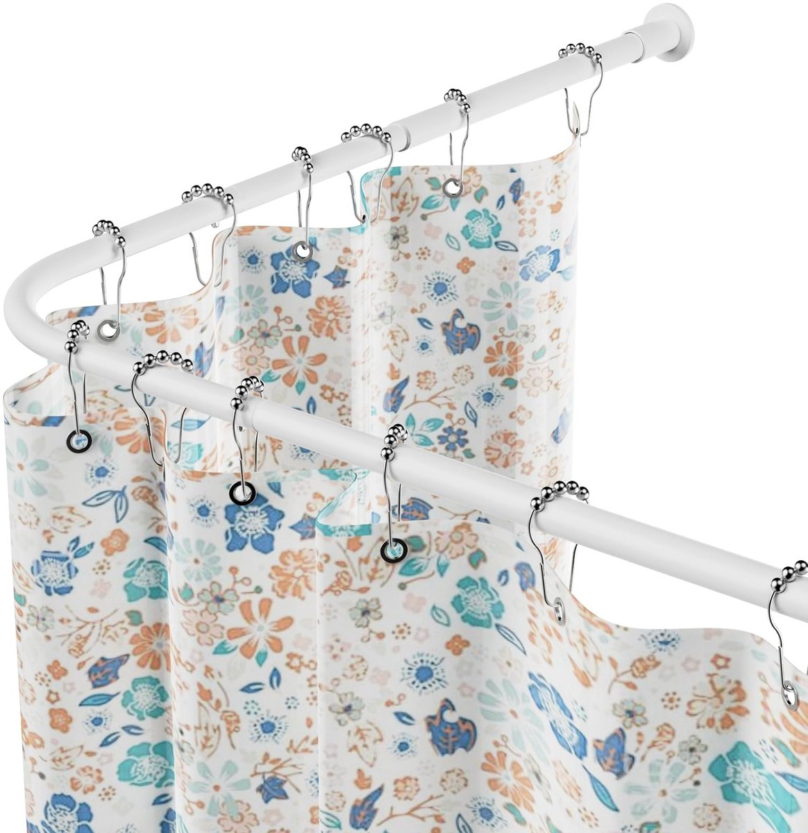 Dailygoods- Gordijnroede Uitschuifbaar 68-96 cm - Gordijnroede Zonder Boren - RVS Hoek Gordijnroede - Waterdicht - Inclusief 12 Ringen - Geschikt voor Badkamer en Keuken - Douchegordijnroede