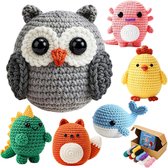 Haakpakket Dieren - 6 stuks - Kat Konijn Uil - DIY Handwerk - Wol Inclusief