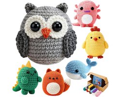 Haakpakket Dieren - 6 stuks - Kat Konijn Uil - DIY Handwerk - Wol Inclusief