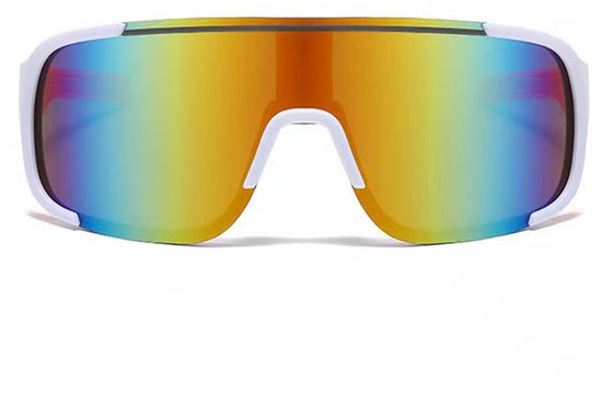 Zonnebril - Fiets - Sport - Festival bril - Rave - Voor heren en dames - Semi randloos - Wit met oranje pootjes - Multicolor spiegelglas — afbeelding 3