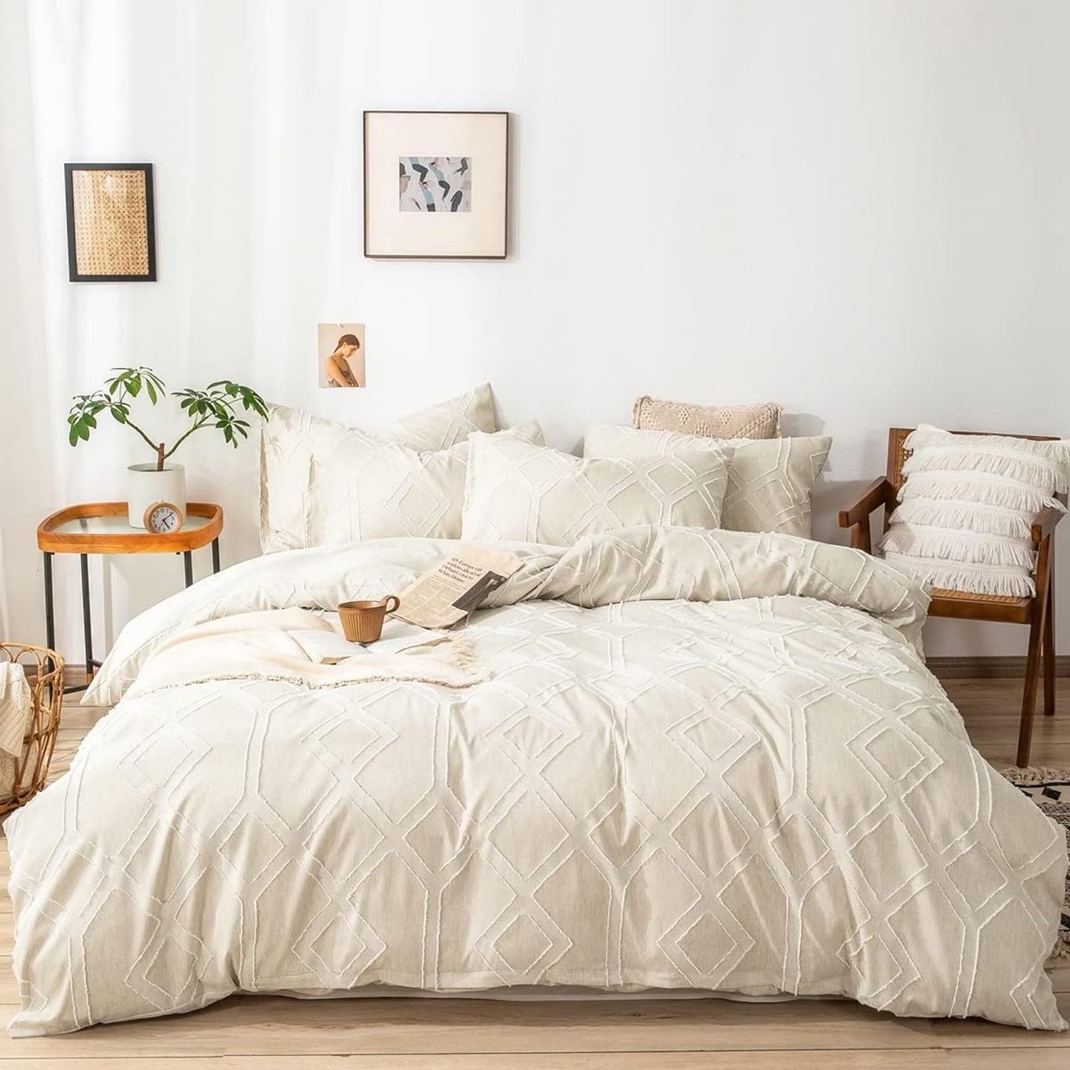 Dailygoods- Dekbedovertrek 135 x 200 cm - Set van 2 Kussenslopen 40 x 80 cm - Handgemaakt Borduurwerk - Zachte Microvezel - Ritssluiting - Chic Vintage Design - Beddengoed