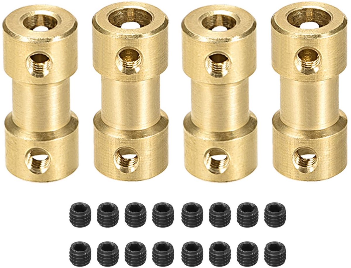 Dailygoods- Stijve Koppeling Koperen - Aansluiting Motor - 4 mm tot 5 mm Boring - L 20 x D 9 - 4 Stuks - Accessoires 3D-Printers/Modelboten - As Koppeling