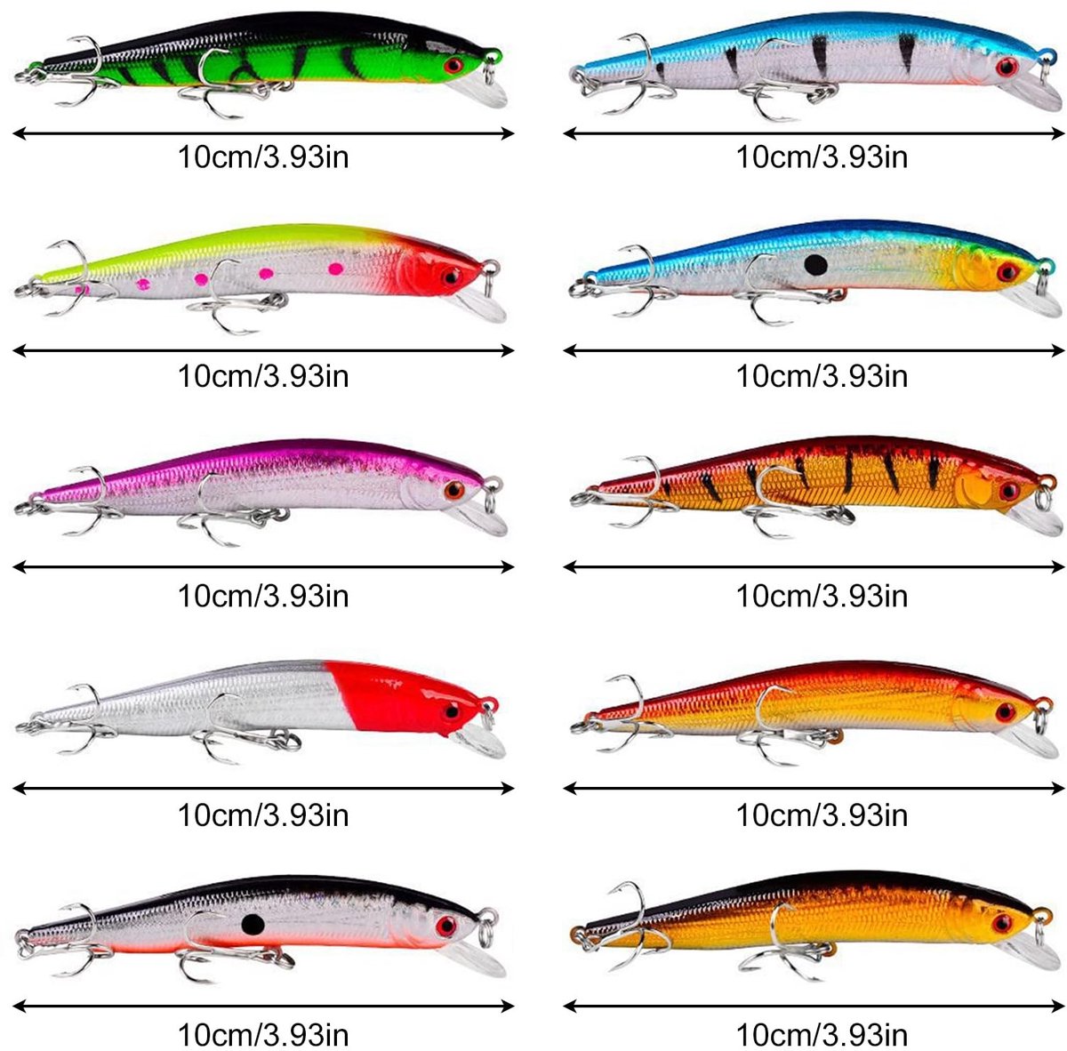 Dailygoods- Minnow 10 Stuks - Kunstmatig Aas - Levensechte Swimbait - 3D Ogen - 10 cm - Zoutwater/Zoetwater Vissen - Kunstaas