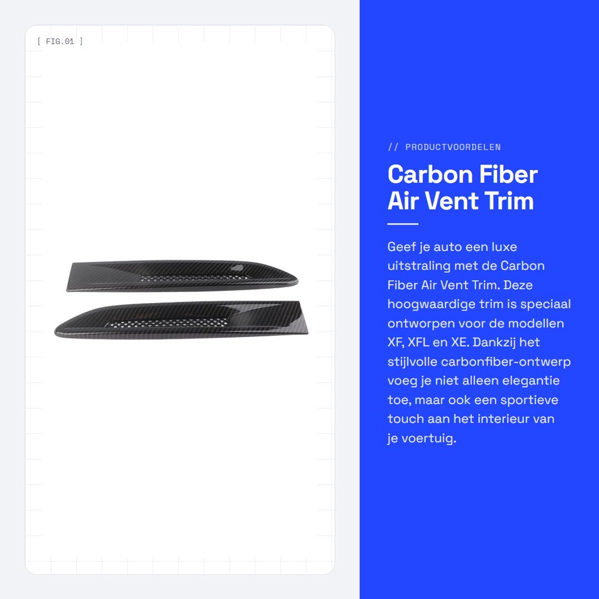 Dailygoods- Air Vent Trim Luxe Carbon Fiber - Auto Decoratie - 2 Stuks - Zelfklevend - Geschikt voor XF/XFL/XE - Hoogwaardig ABS Materiaal