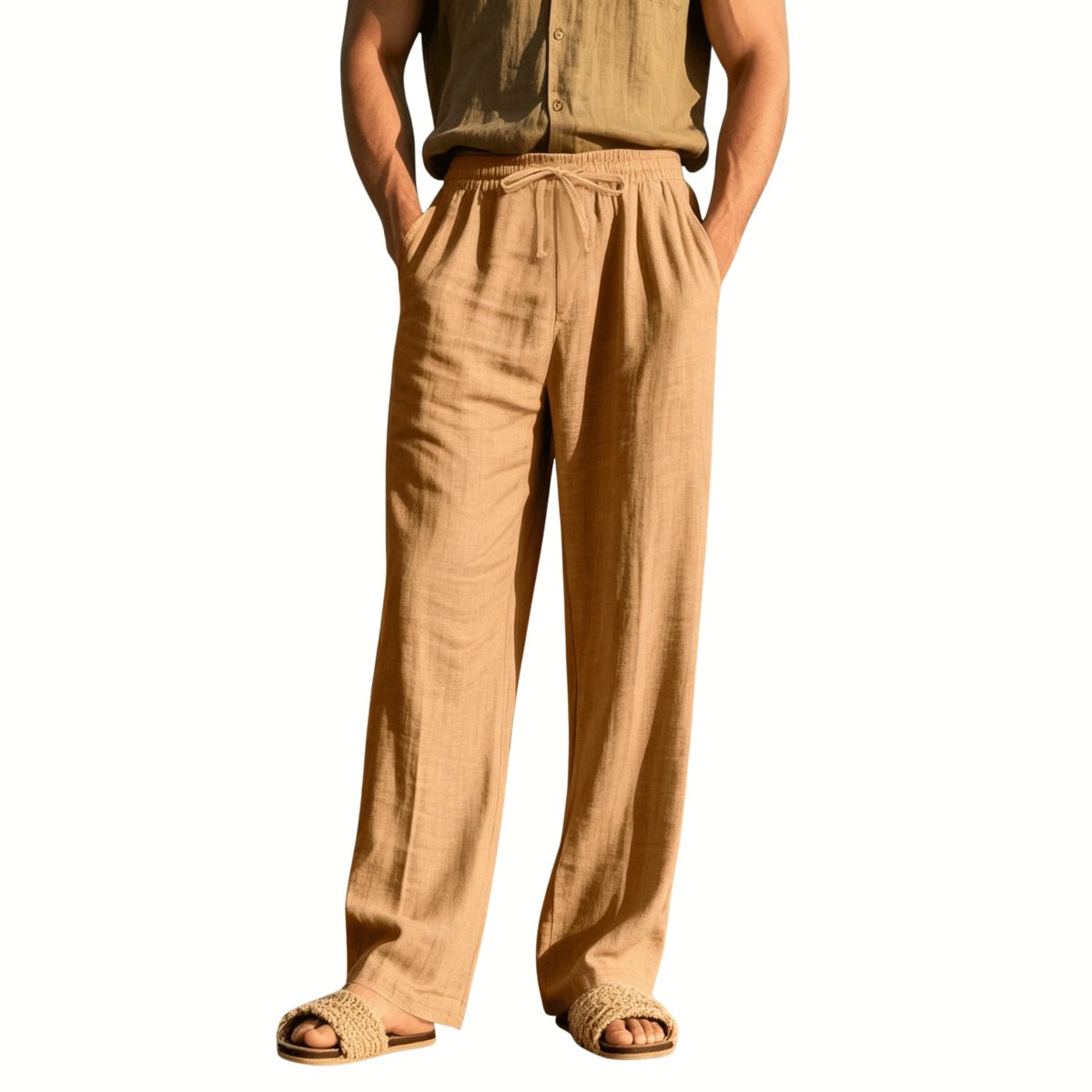 Currero Linnen Broek Heren - Zomerbroek - Volwassenen - Lange Broek - Pantalon - Strandbroek - Zomer - Ibiza Stijl - Geelbruin S