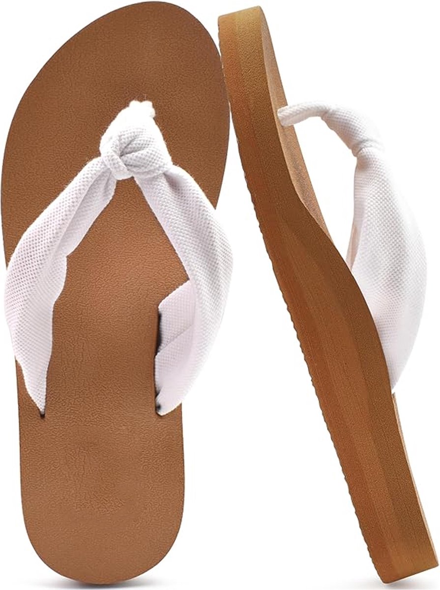 Dames Flip Flops met Boogsupport - Yogamat Comfortabel Zomer Strand Wandelen Teenslippers - Slip-on voor Binnen & Buiten - Wit - Maat 37 - 1 paar