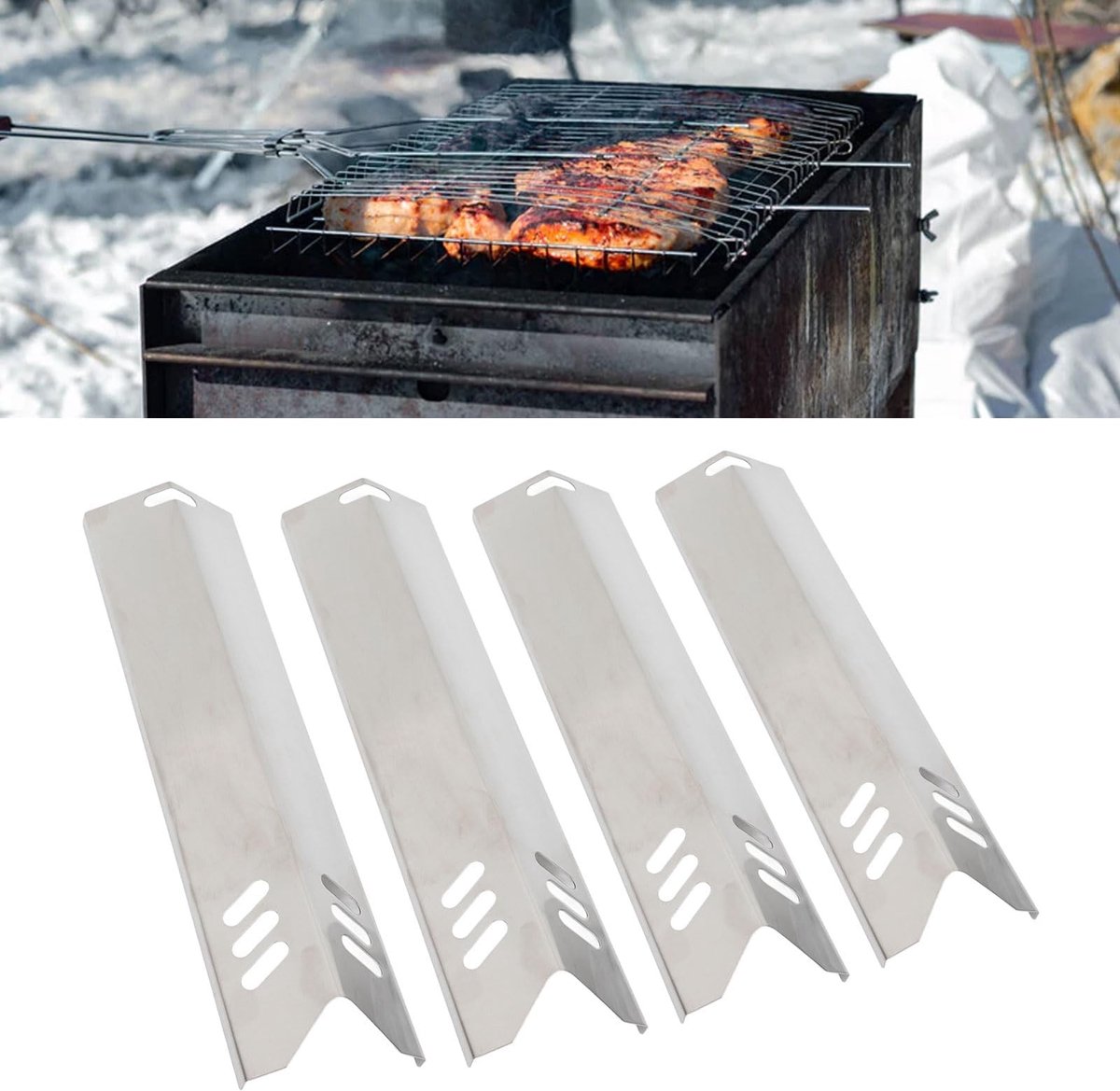 Dailygoods- Grillplaat - 4 Stuks - Roestvrij Staal - Verstelbaar - BBQ Grill - Gietijzeren Deksel - Uniforme Verdeling van Warmte - Barbecueplaat