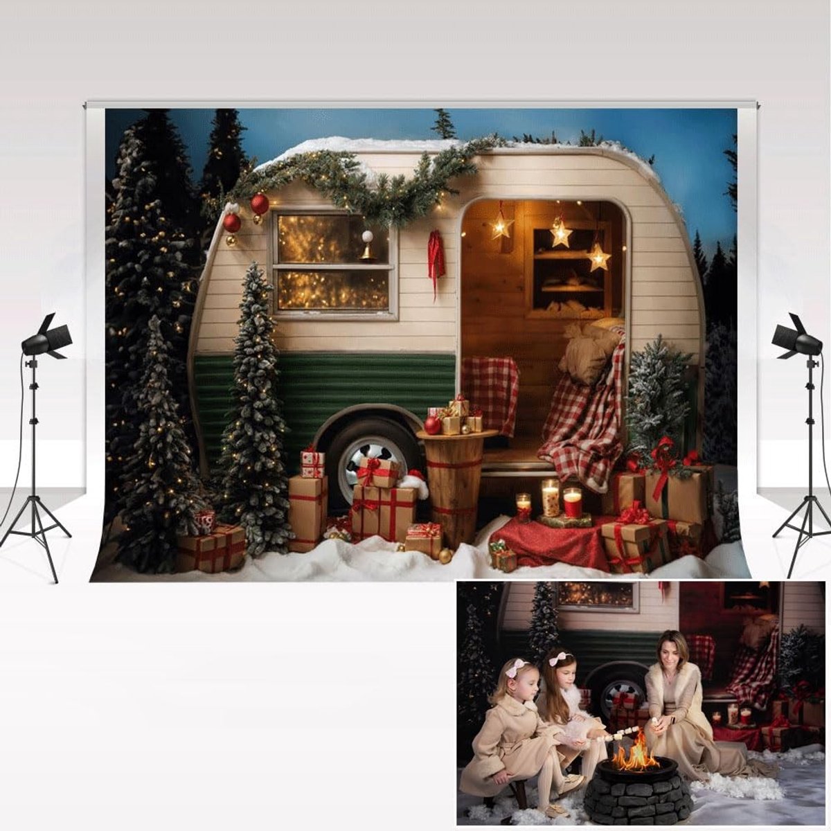 Dailygoods - Fotografie Achtergronden - Kerst Sneeuw Nacht Bos - 2,2x1,5 m - Kinderen Familie Portret Decor Achtergrond - Fotostudio - Geschikt voor F...