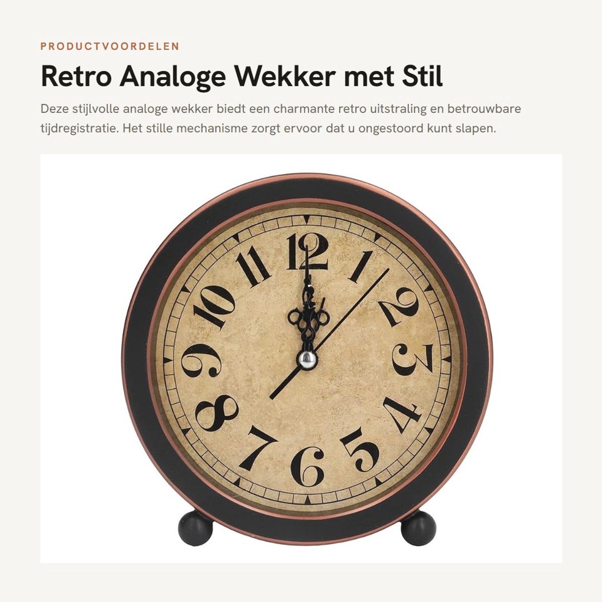 Dailygoods- Analoge Wekker Stil - Retro Tafelklok - Zwarte Arabische Cijfers - Kunststof - 13,5 x 4,5 x 14 cm - Voor Kantoordecoratie - Bureauklok