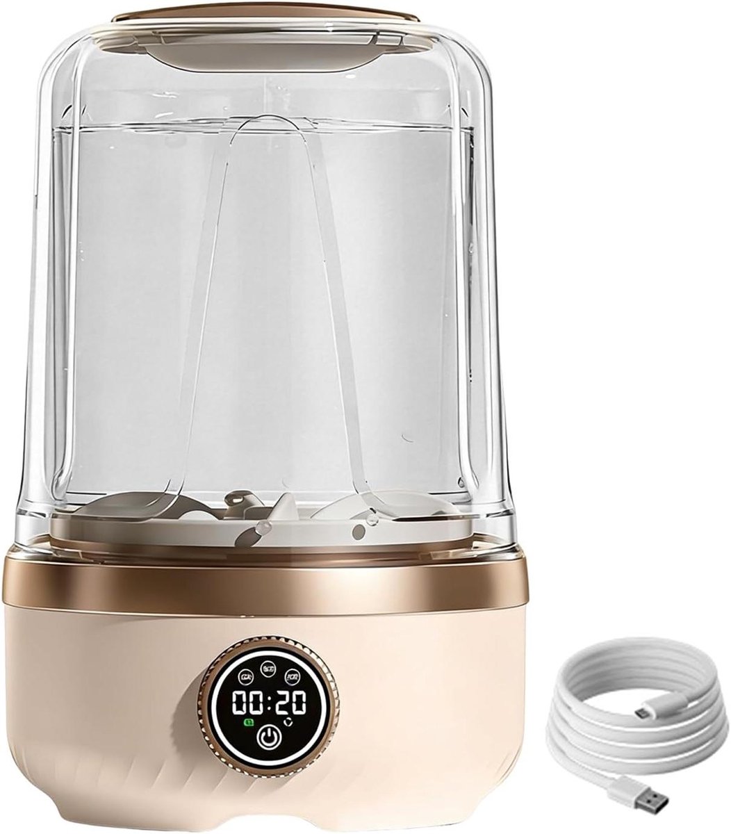 Mini-wasmachine Compact apparaat Ondergoed wassen Oplaadbaar via USB 2 liter capaciteit Crèmekleuren